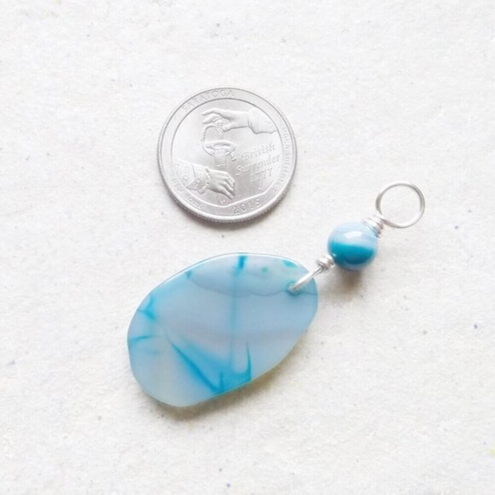 Milky  Pale Aqua Agate Geode Pendant - Beach Ocean Coastal - Handmade Jewelry